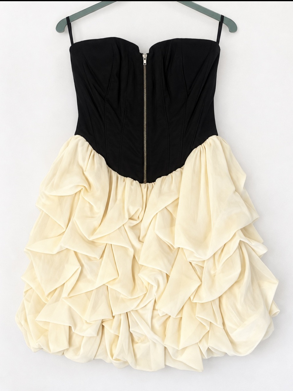 bebe Black and Cream Strapless Corset Bubble Dress